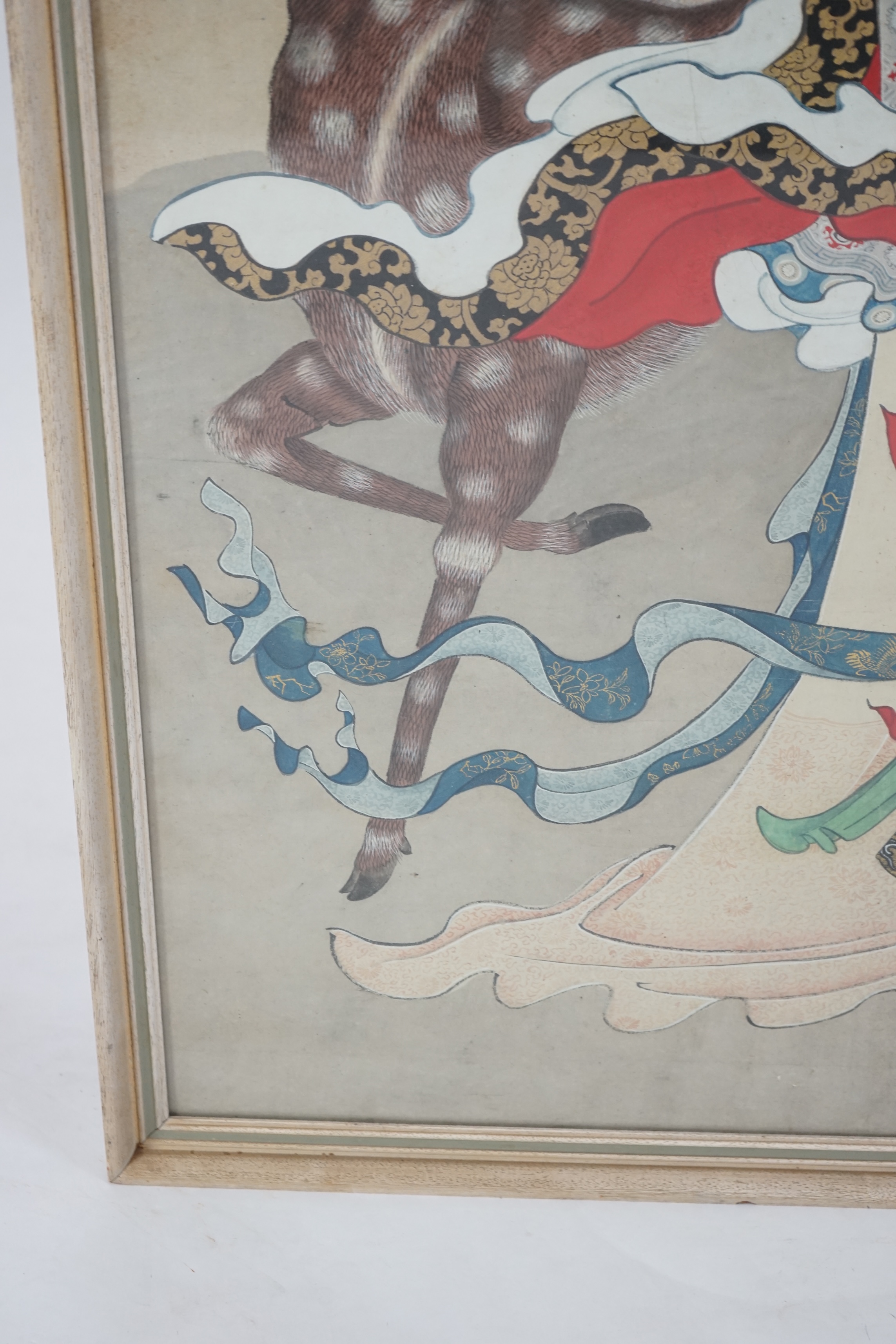 Chinese School, 19th century, a large ink and colour on paper, depicting the Daoist immortal Magu and a deer